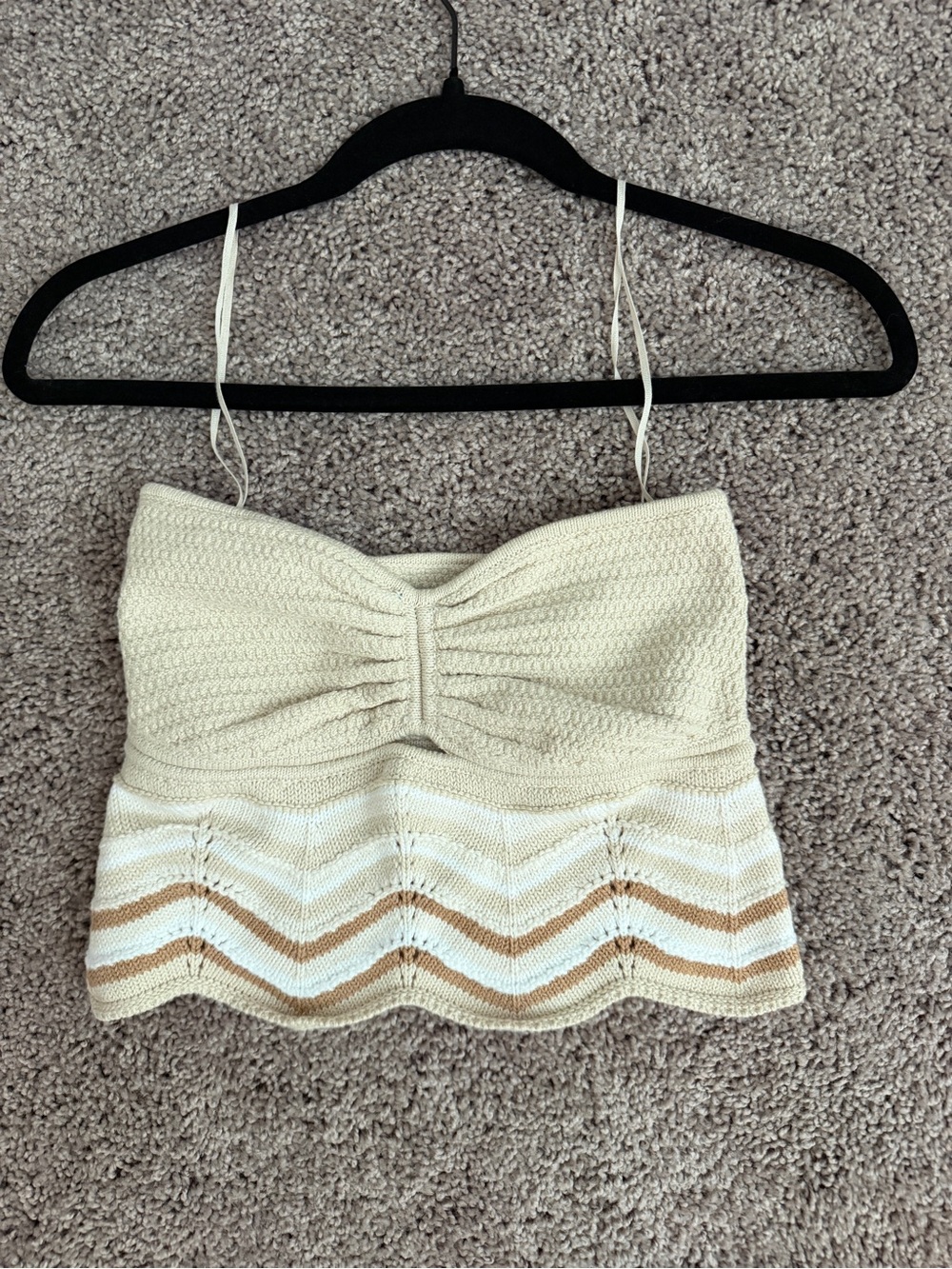 American Eagle Cream Crochet Strapless Tube Top Ruched Chevron Small - Picture 3 of 5